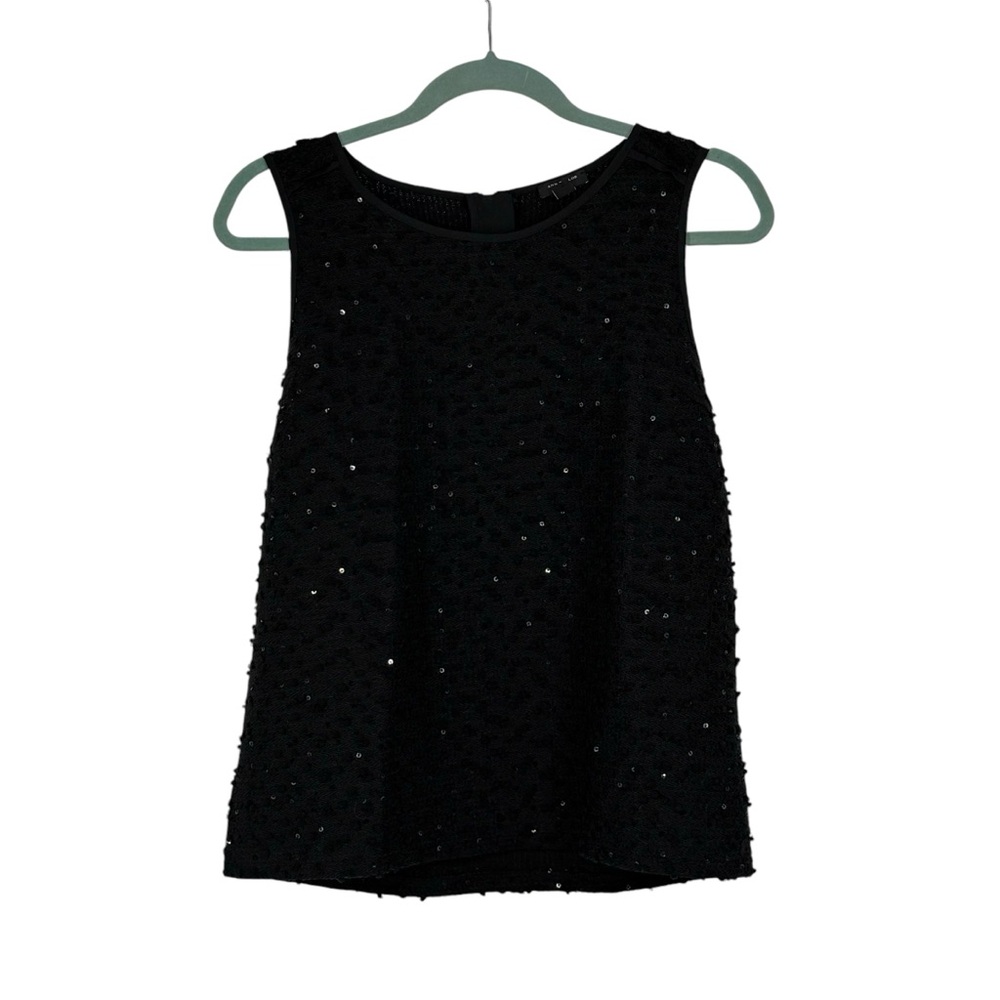 *Ann Taylor Size Medium Petite Black Polyester Tank w Sequin/Bobble Detailing